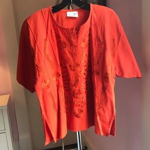 Orange Cotton Mexican Blouse